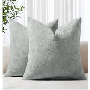 Gray VELVET Chenille Accent Pillow Covers 20x20” SQUARE (2-pack)